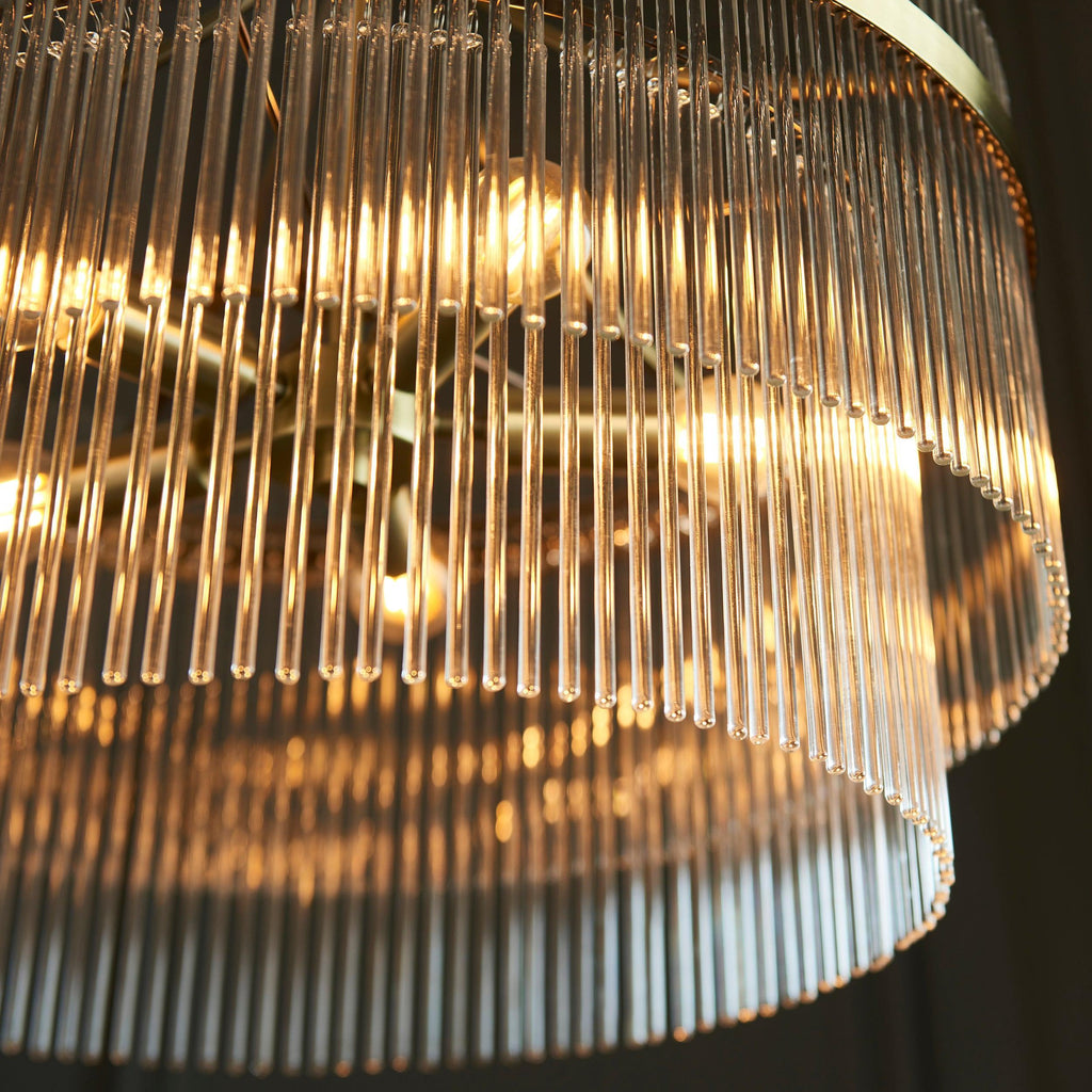Lampadario Marietta in Ottone con 5 Luci - Aste di Vetro