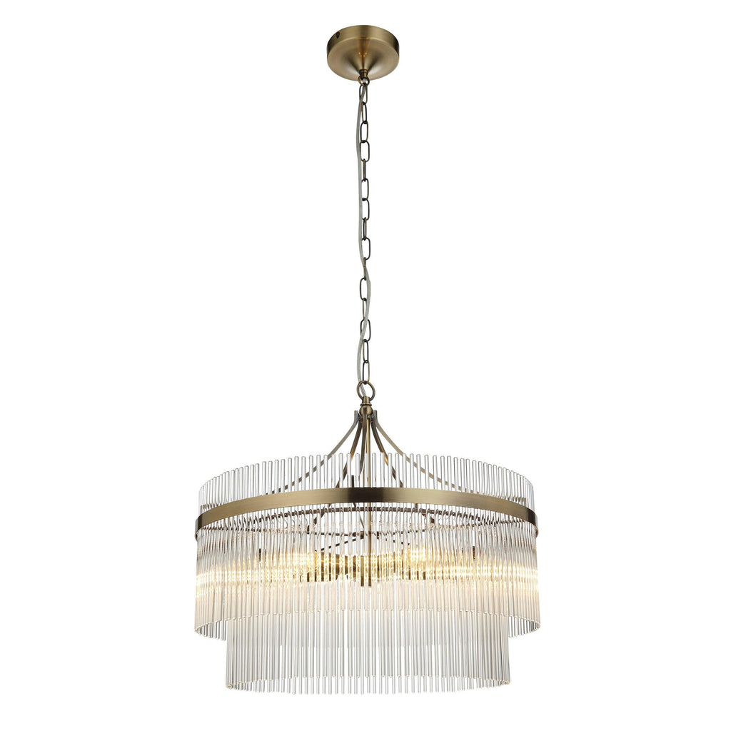 Lampadario Marietta in Ottone con 5 Luci - Aste di Vetro