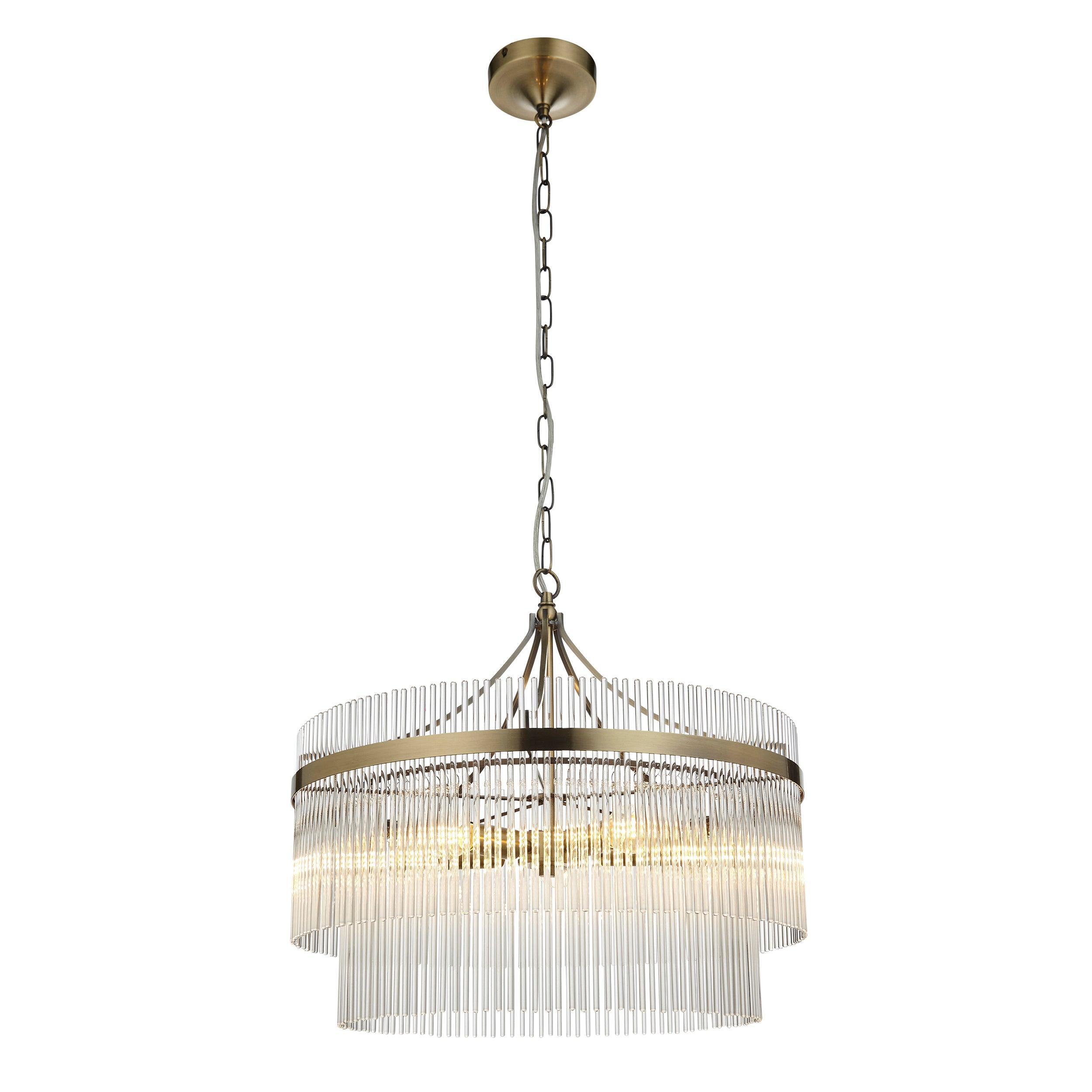 Lampadario Marietta in Ottone con 5 Luci - Aste di Vetro
