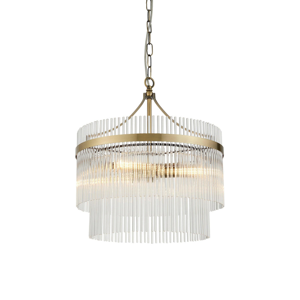 Lampadario Marietta in Ottone a 3 Luci - Aste di Vetro