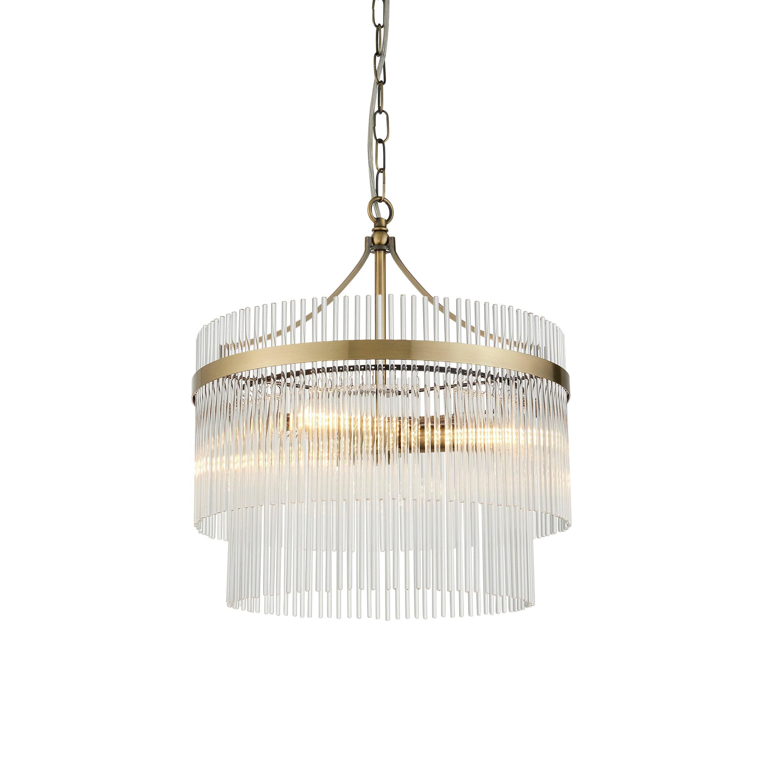 Lampadario Marietta in Ottone a 3 Luci - Aste di Vetro