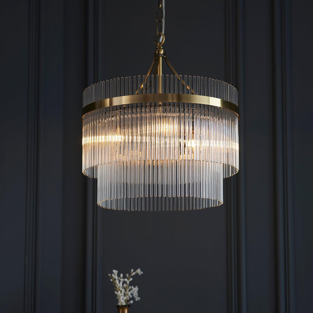 Lampadario Marietta in Ottone a 3 Luci - Aste di Vetro