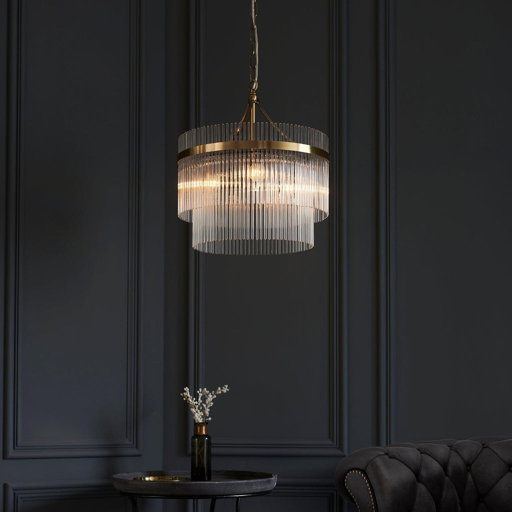 Lampadario Marietta in Ottone a 3 Luci - Aste di Vetro