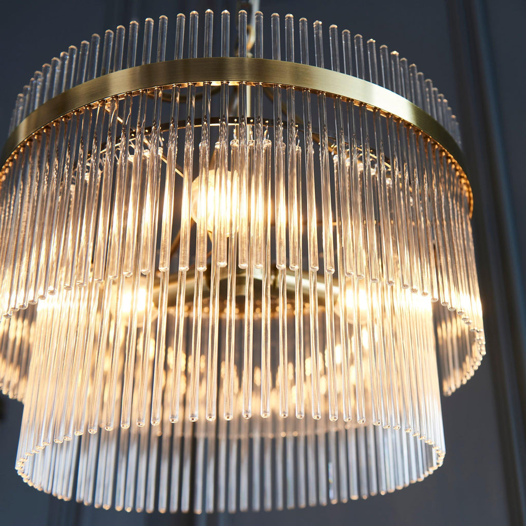 Lampadario Marietta in Ottone a 3 Luci - Aste di Vetro