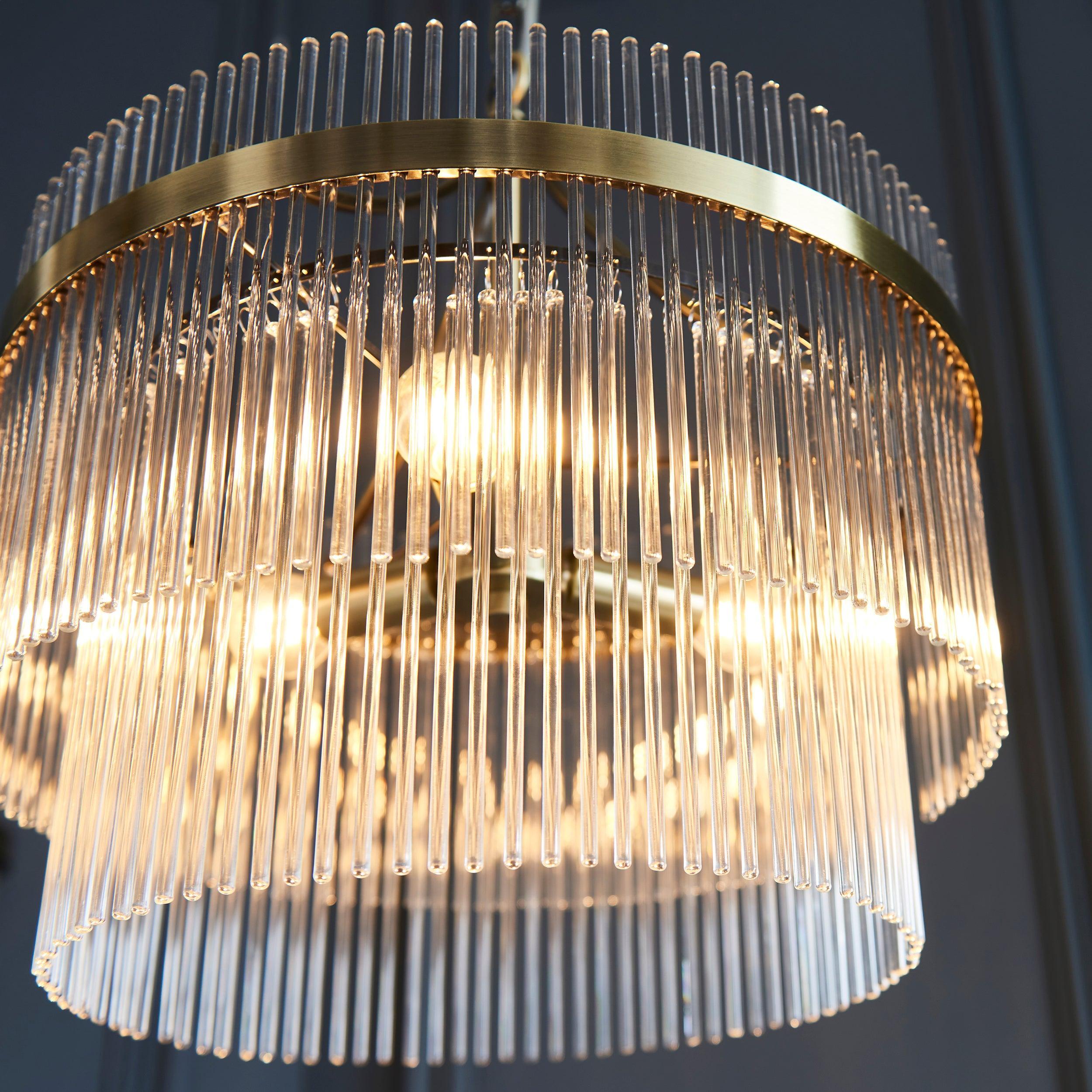 Lampadario Marietta in Ottone a 3 Luci - Aste di Vetro