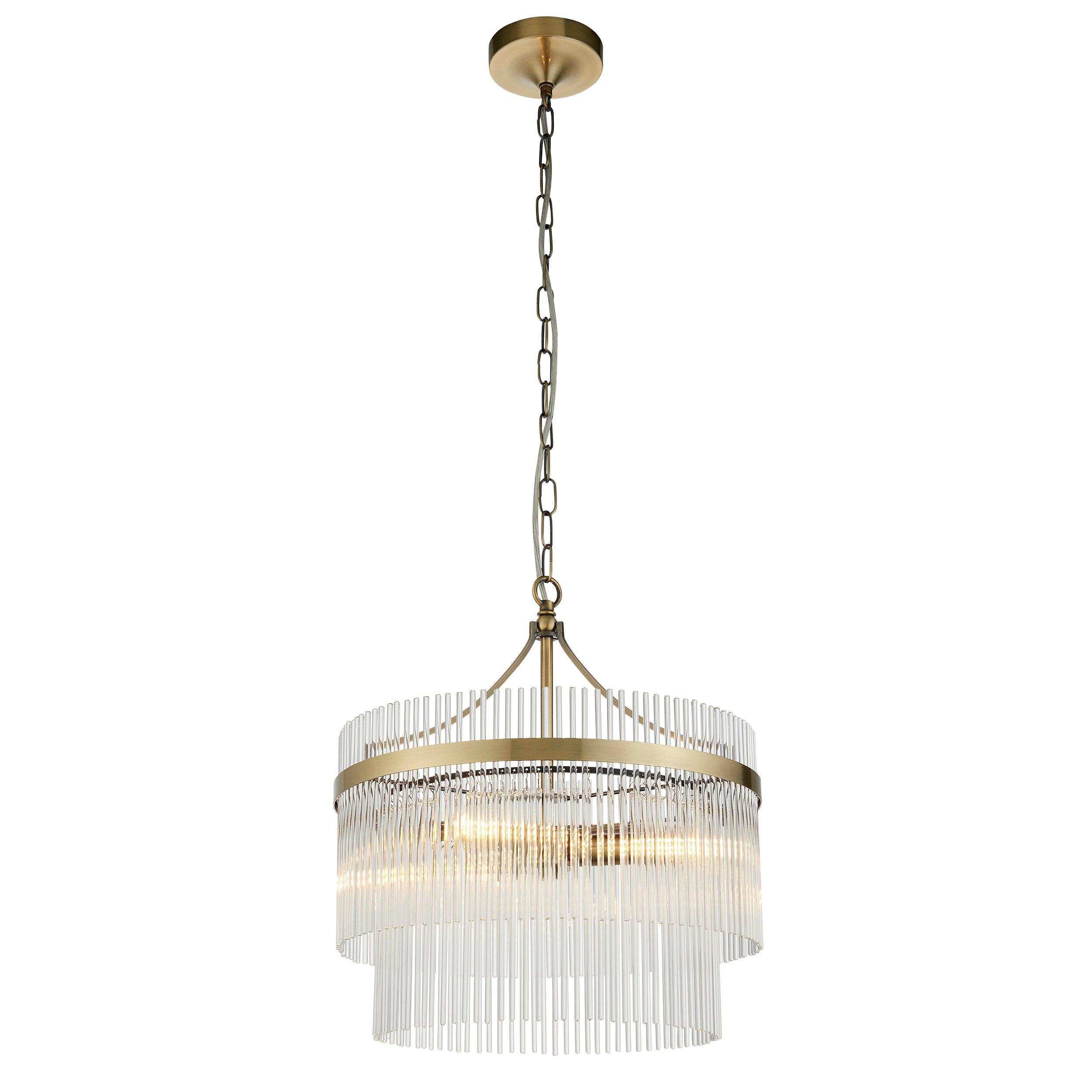 Lampadario Marietta in Ottone a 3 Luci - Aste di Vetro