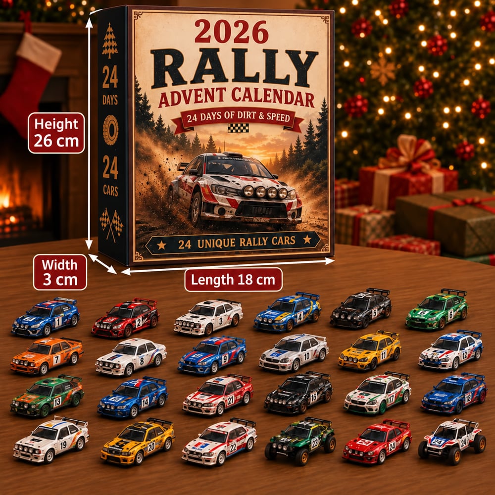 🏎️ Calendario dell'Avvento Rallye di Natale 2026 – 24 giorni pieni di velocità e suspense, 24 auto da rally da collezionare (modelli 2D)