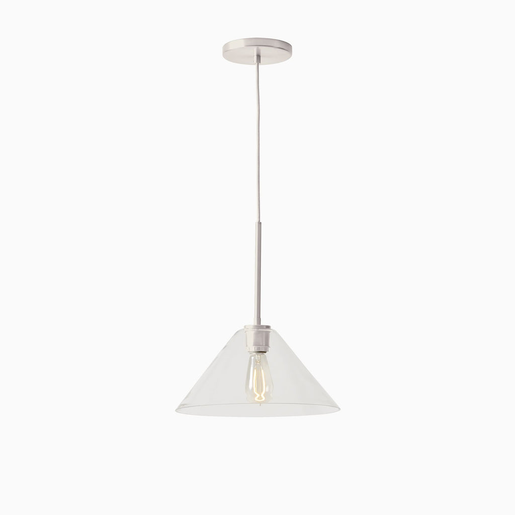 Lampada a sospensione a cono in vetro trasparente per cucina