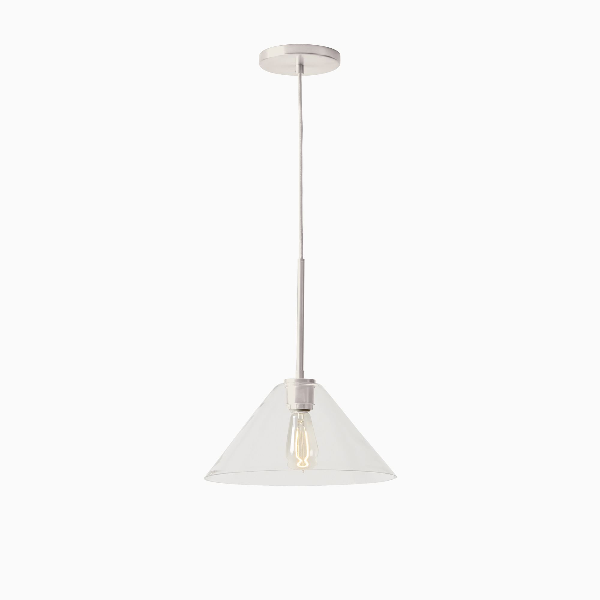Lampada a sospensione a cono in vetro trasparente per cucina