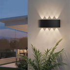 Lampada da parete esterna rettangolare moderna in metallo Tronix, Nero/Bianco, effetto onda d'acqua