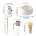 Ciotola per Matcha con design a cuore – 4/5 pezzi con versatore e frusta in bambù | Ideale per uso domestico