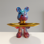 Ornamento Orso Graffiti Con Vassoio Dorato Figura Da Tavolo