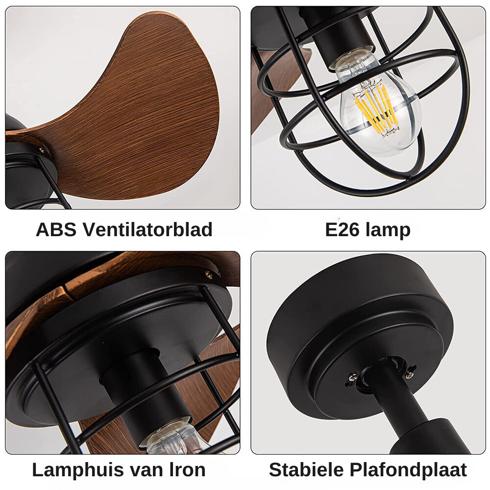 Ventilatore da Soffitto Contemporaneo in Noce Scuro con Illuminazione