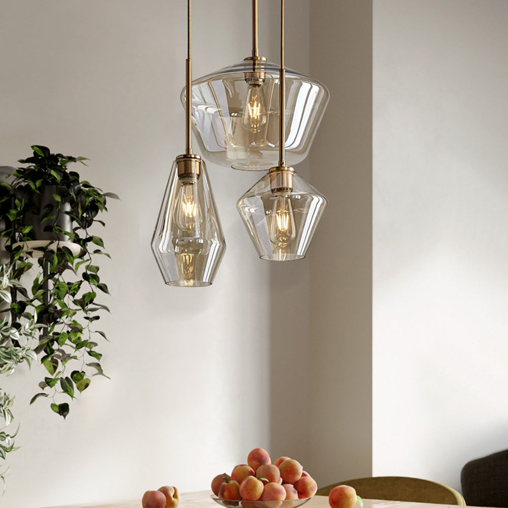 Lampadario di Giugno in Vetro, Trasparente/Ambrato a Forma di Diamante