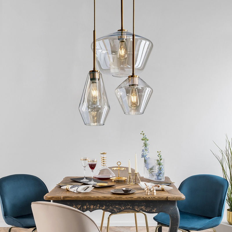Lampadario di Giugno in Vetro, Trasparente/Ambrato a Forma di Diamante