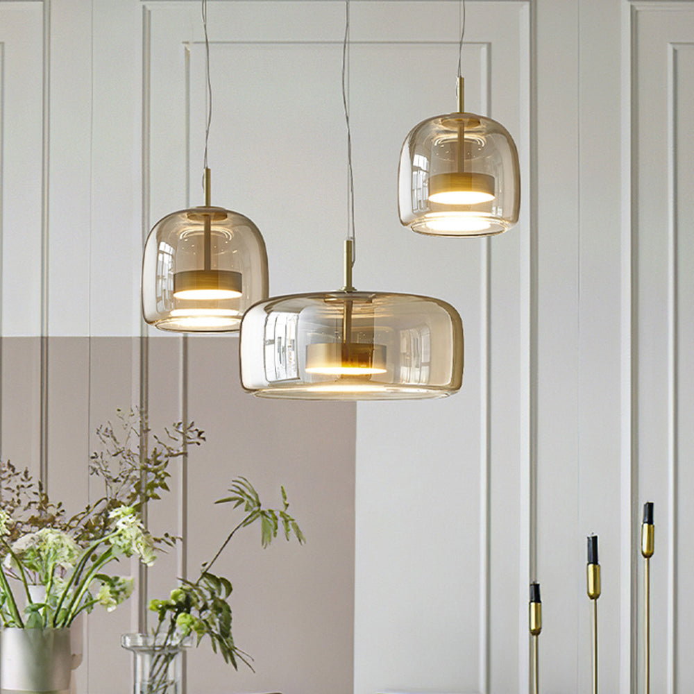 Lampadario in Vetro Moderno di Giugno Trasparente/Amber/Grigio Fumo