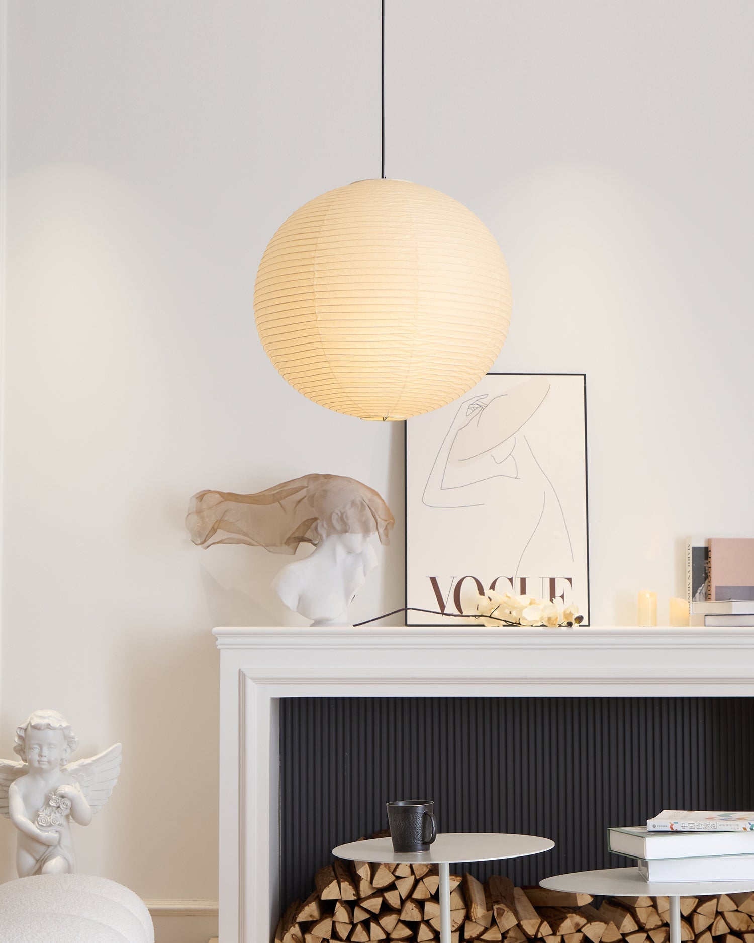 Lampada a sospensione in carta ispirata al Giappone con luce ambientale soffusa