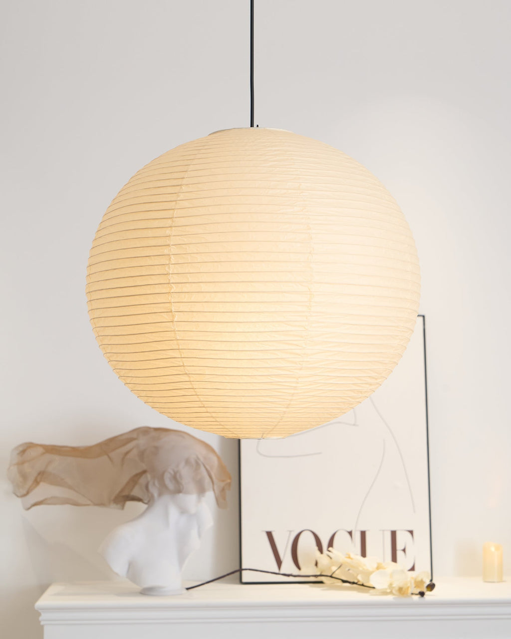 Lampada a sospensione in carta ispirata al Giappone con luce ambientale soffusa