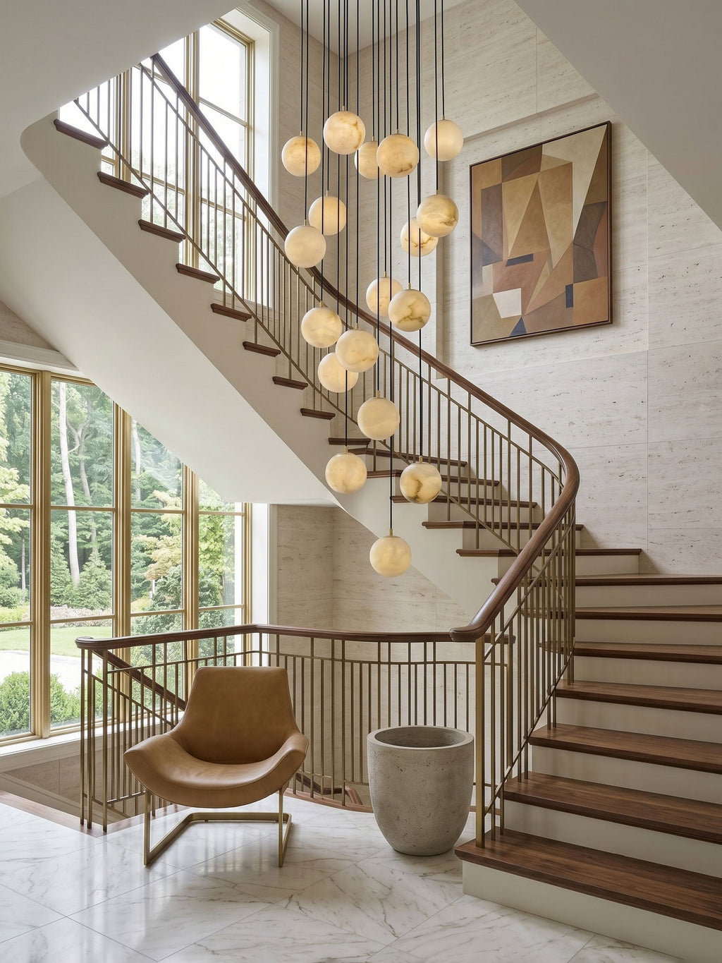 Lampadario a Cluster di Sfere in Alabastro