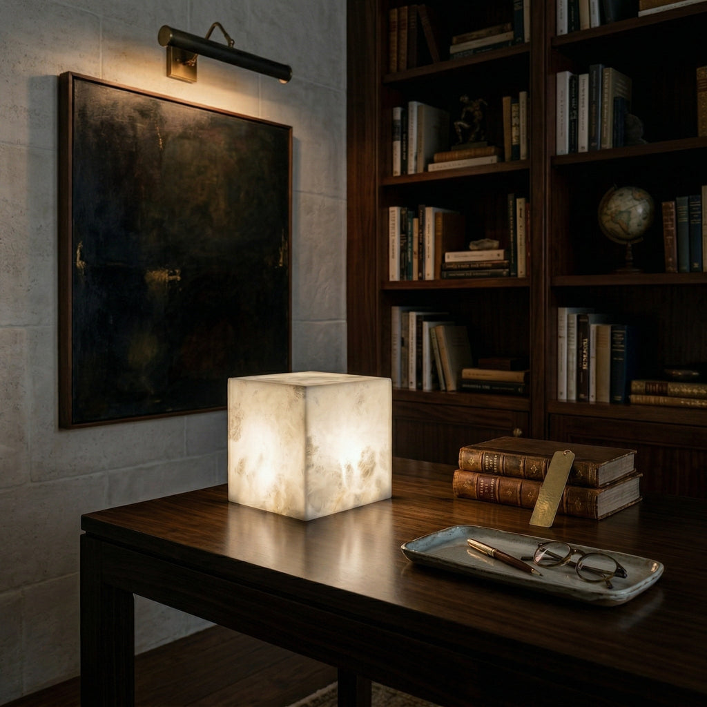 Lampada da Tavolo Cubica in Alabastro