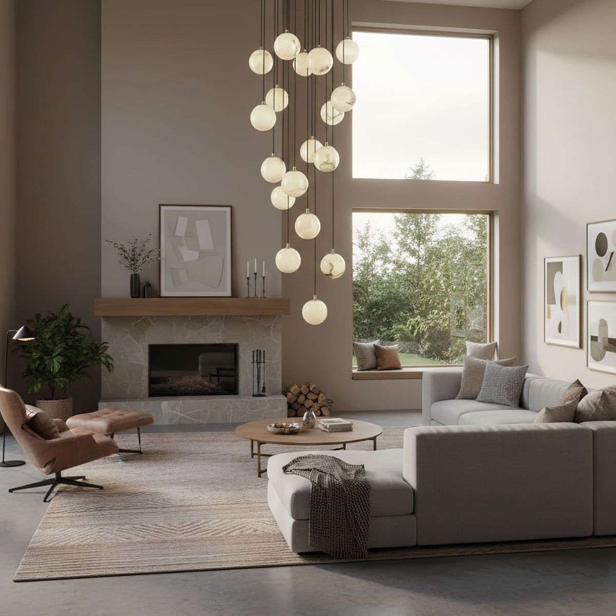 Lampadario a Cluster di Sfere in Alabastro