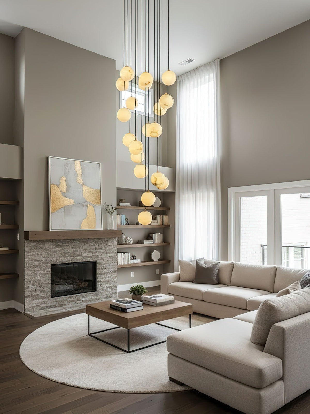 Lampadario a Cluster di Sfere in Alabastro