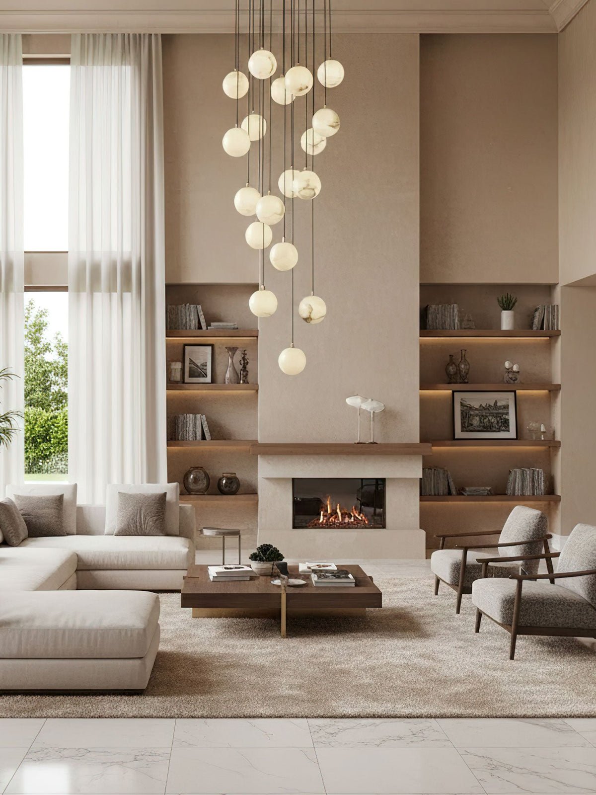 Lampadario a Cluster di Sfere in Alabastro