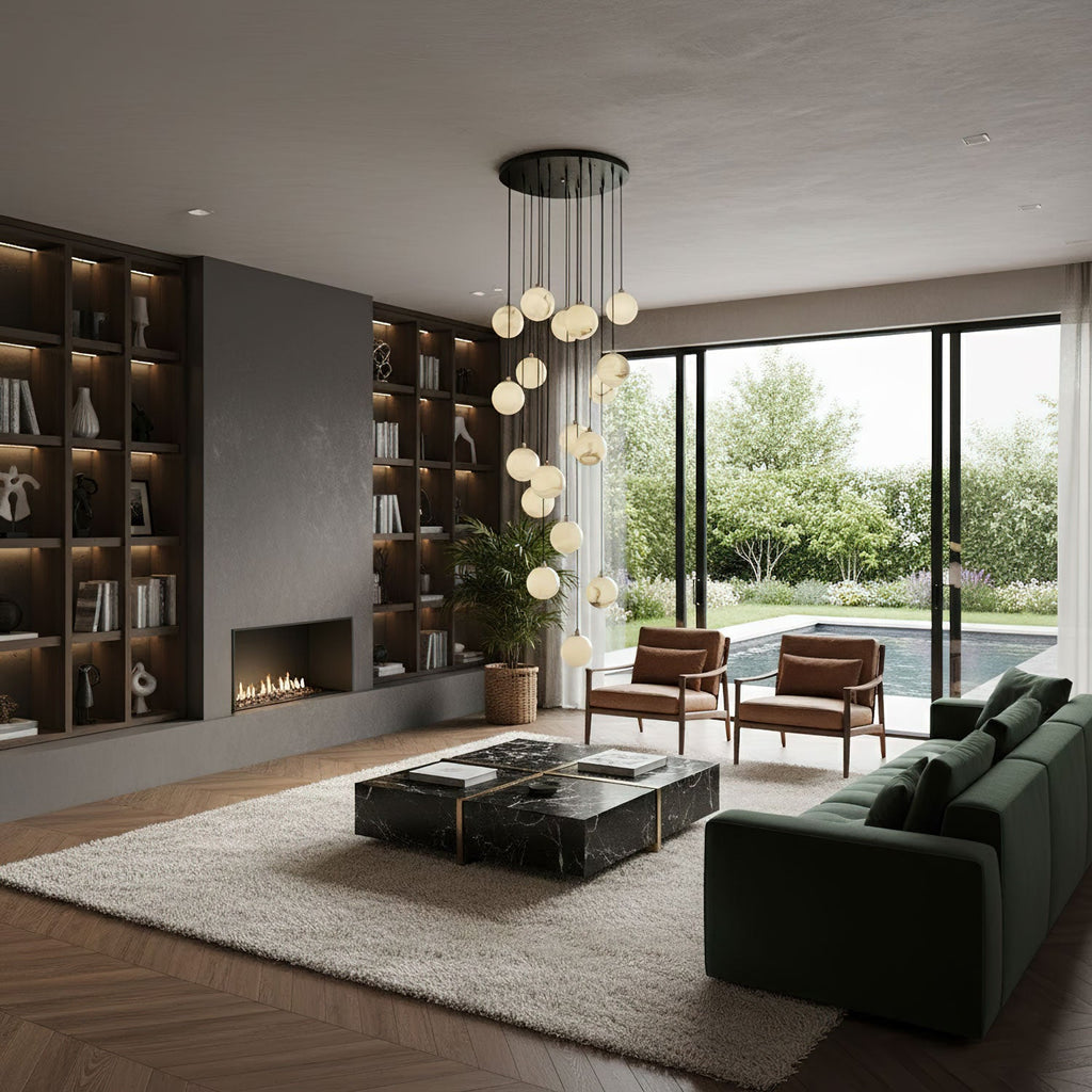 Lampadario a Cluster di Sfere in Alabastro