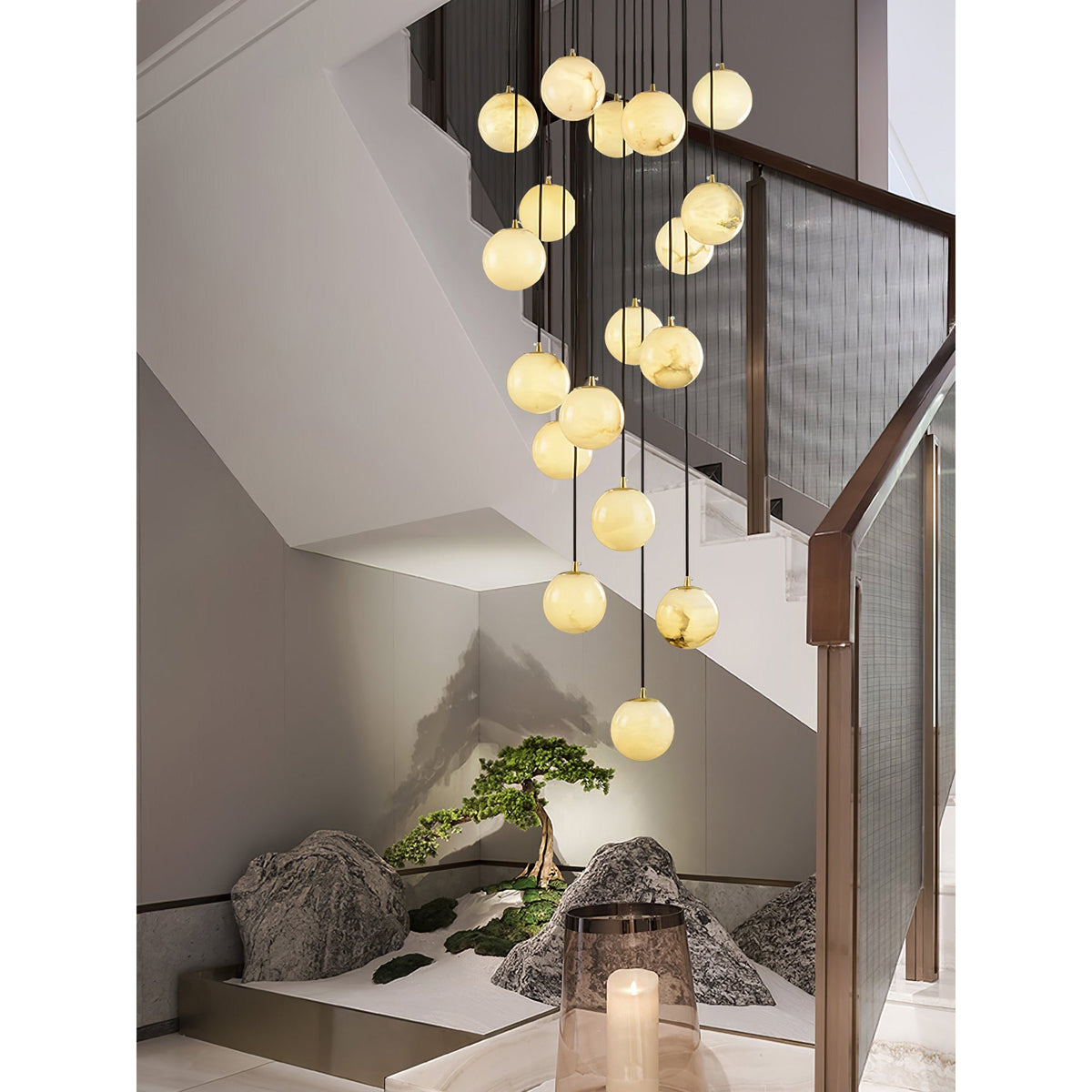 Lampadario a Cluster di Palline di Alabastro