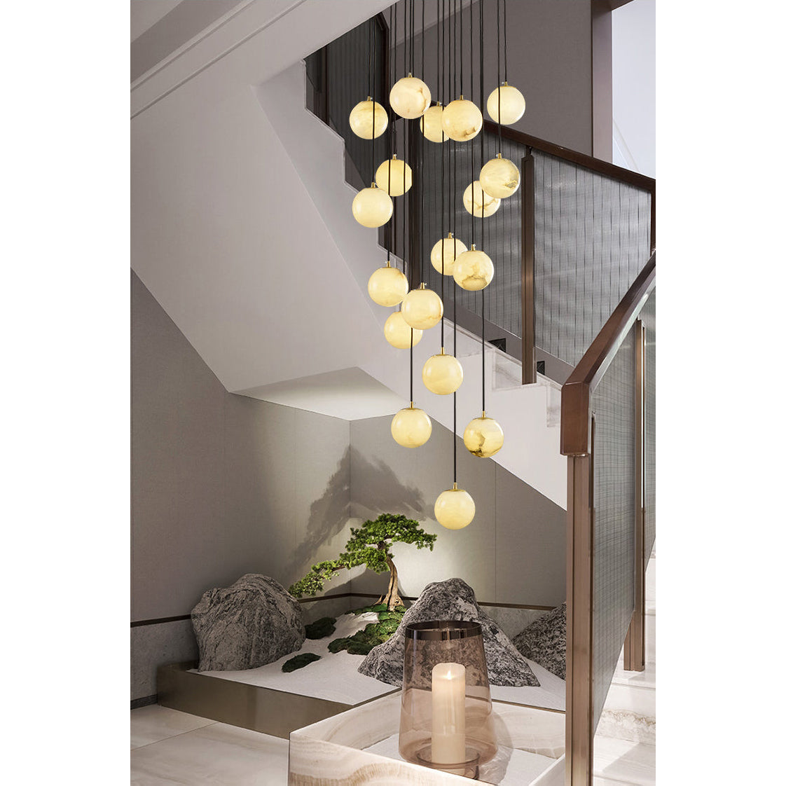 Lampadario a Cluster di Palline di Alabastro