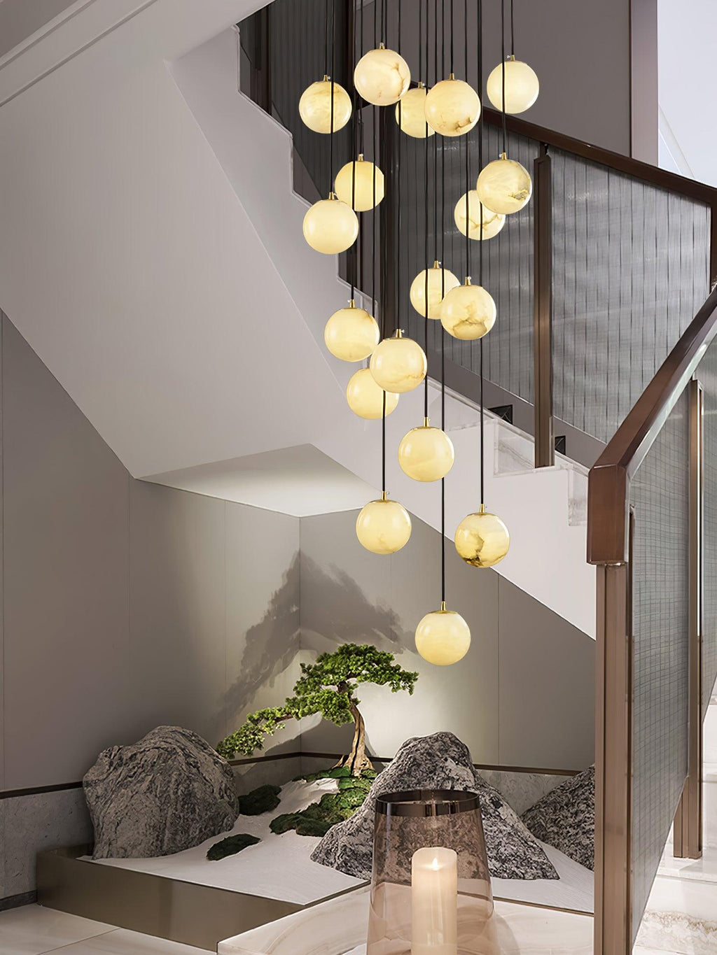 Lampadario a Cluster di Sfere in Alabastro