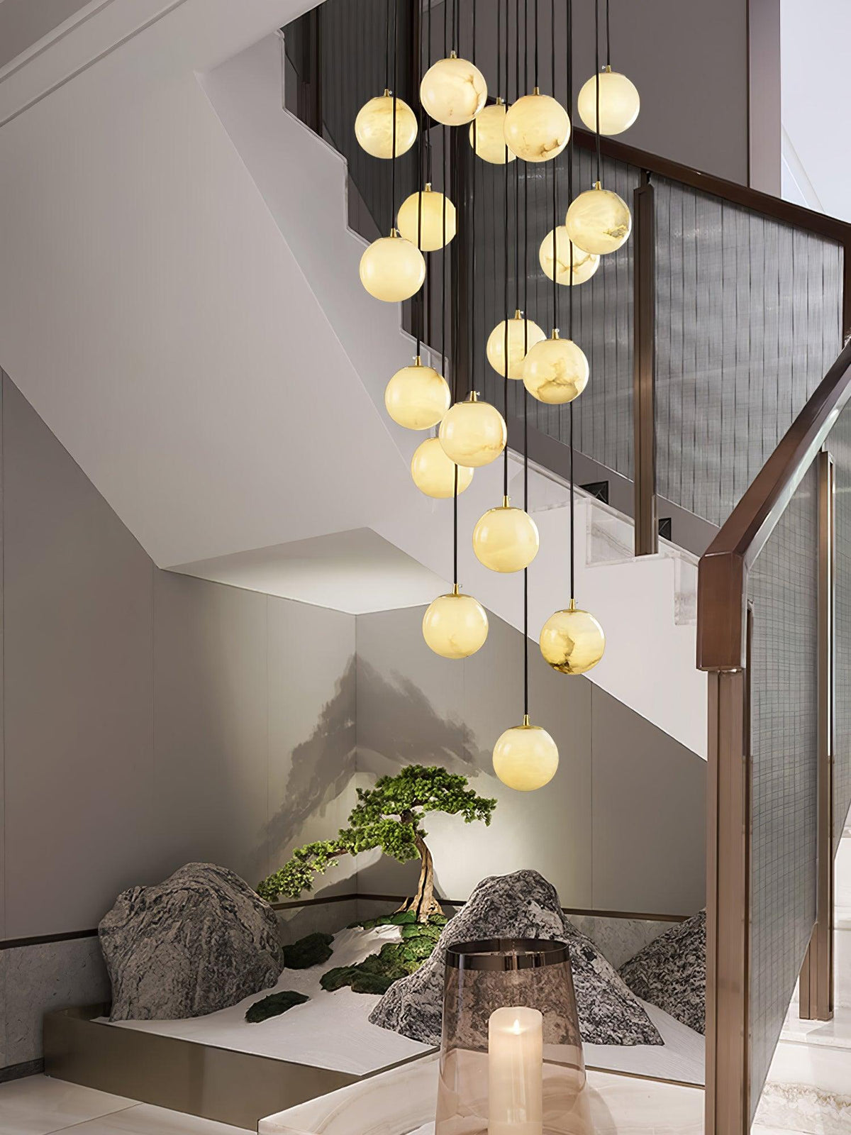 Lampadario a Cluster di Sfere in Alabastro