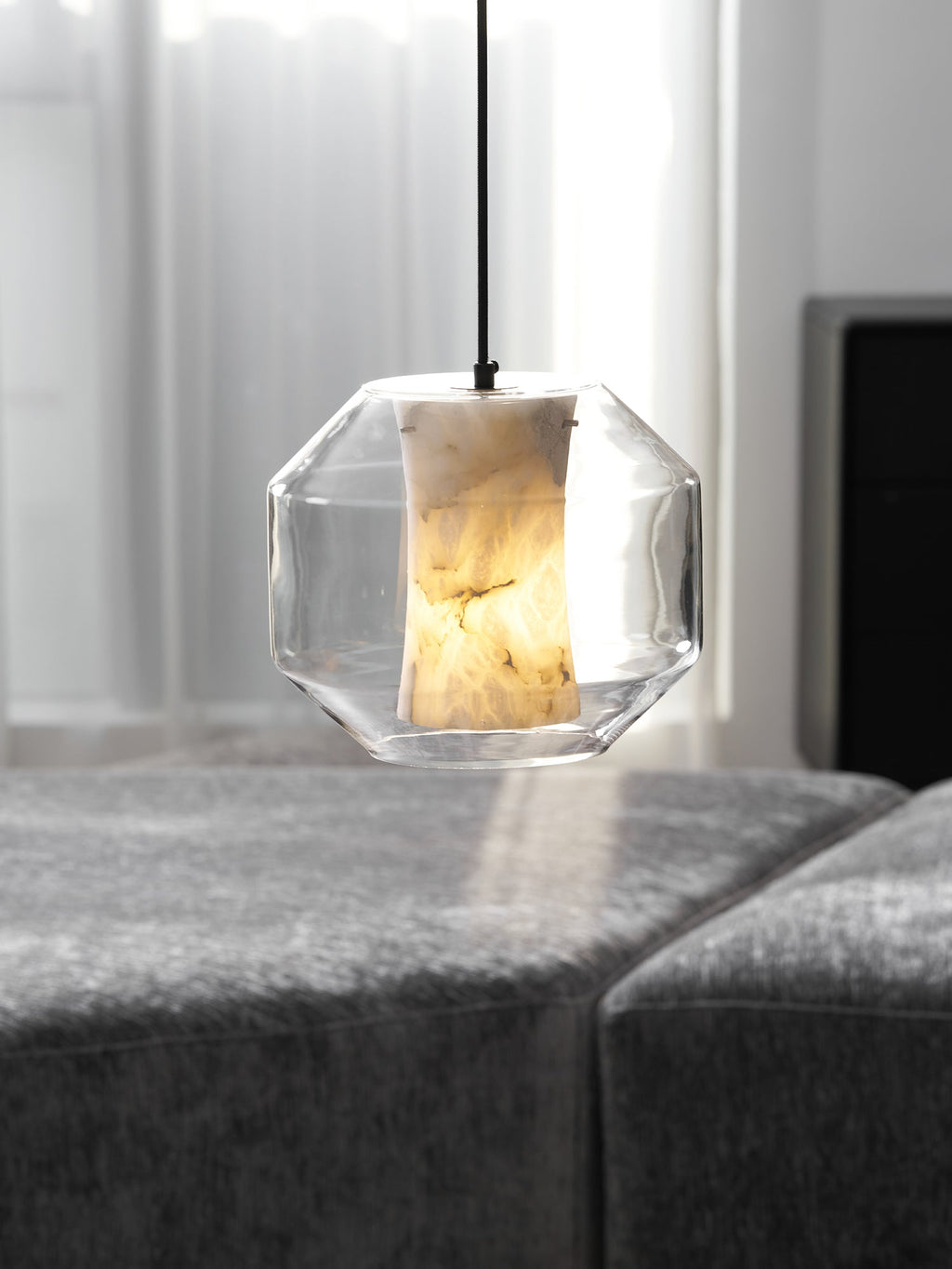 Lampada a sospensione cilindrica in vetro alabastrino