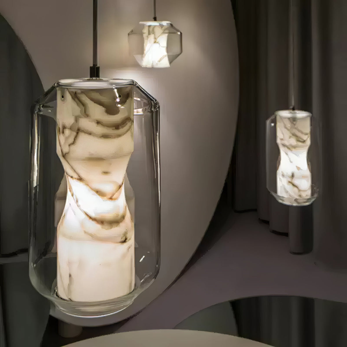 Lampada a sospensione cilindrica in vetro alabastrino