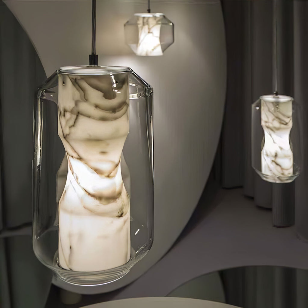 Lampada a sospensione cilindrica in vetro alabastrino