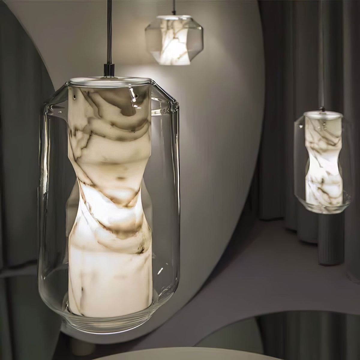Lampada a sospensione cilindrica in vetro alabastrino