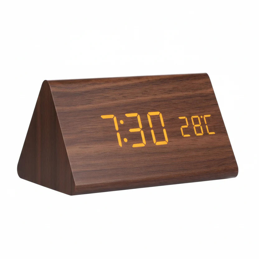 Futura Orologio Sveglia Effetto Legno LED Con Tre Allarmi Indicatore di Temperatura Luminosità Regolabile