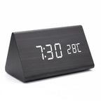 Futura Orologio Sveglia Effetto Legno LED Con Tre Allarmi Indicatore di Temperatura Luminosità Regolabile