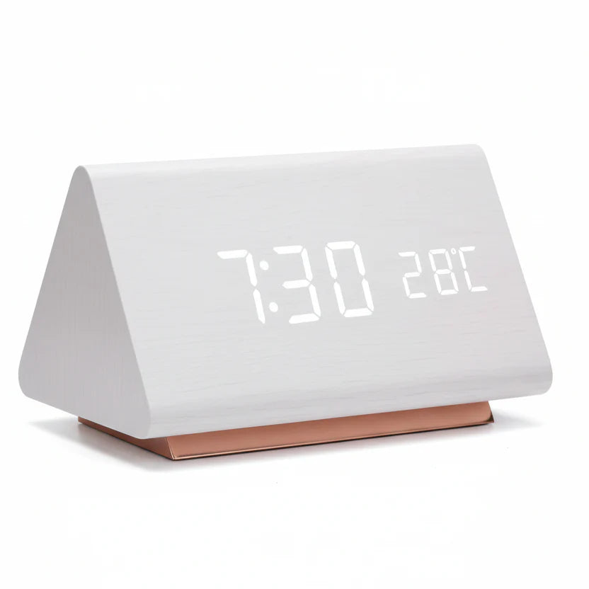 Futura Orologio Sveglia Effetto Legno LED Con Tre Allarmi Indicatore di Temperatura Luminosità Regolabile