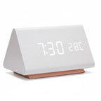Futura Orologio Sveglia Effetto Legno LED Con Tre Allarmi Indicatore di Temperatura Luminosità Regolabile