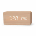 Futura Orologio Sveglia Effetto Legno LED Con Tre Allarmi Indicatore di Temperatura Luminosità Regolabile