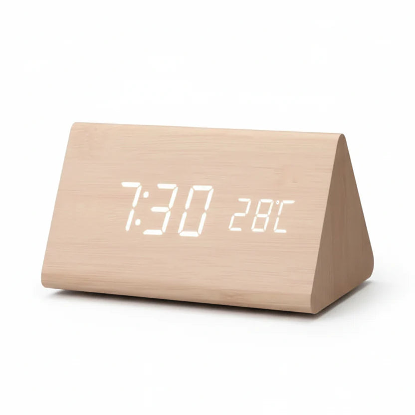 Futura Orologio Sveglia Effetto Legno LED Con Tre Allarmi Indicatore di Temperatura Luminosità Regolabile