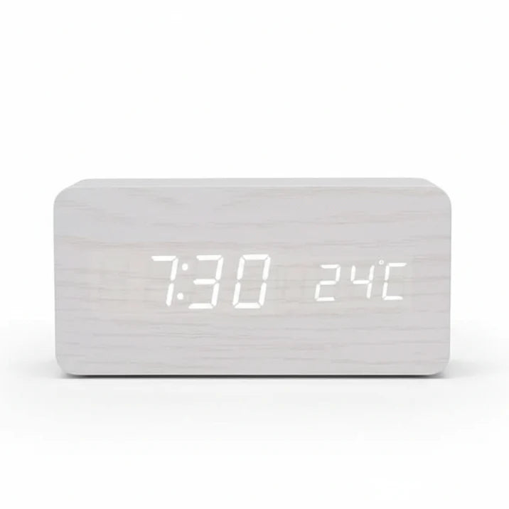 Futura Orologio Sveglia Effetto Legno LED Con Tre Allarmi Indicatore di Temperatura Luminosità Regolabile