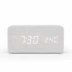Futura Orologio Sveglia Effetto Legno LED Con Tre Allarmi Indicatore di Temperatura Luminosità Regolabile
