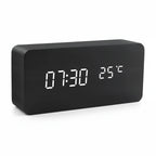 Futura Orologio Sveglia Effetto Legno LED Con Tre Allarmi Indicatore di Temperatura Luminosità Regolabile