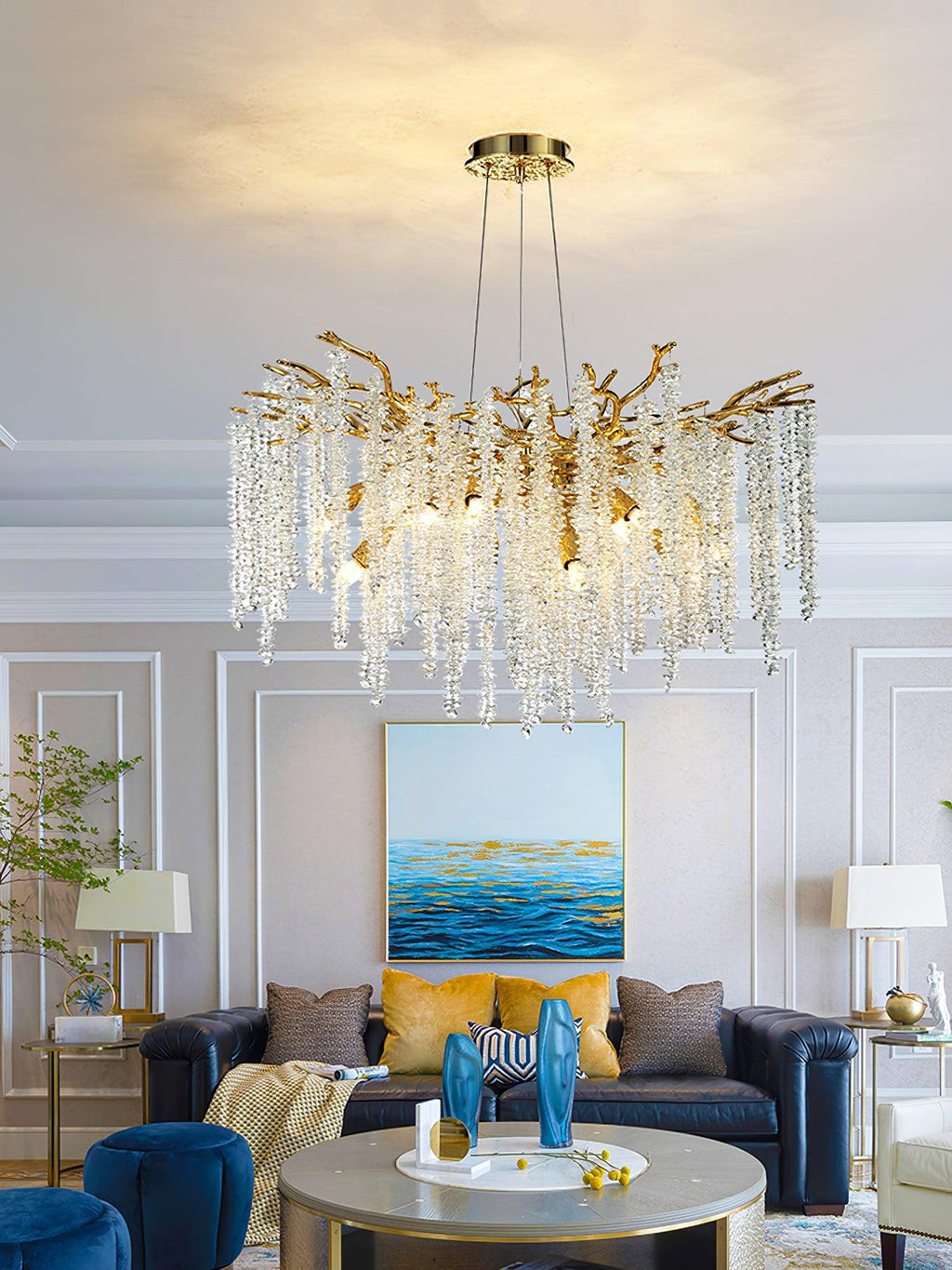 Lustra Lux Lampadario Elegante con Rami di Cristallo Oro