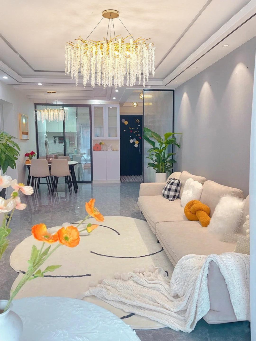 Lustra Lux Lampadario Elegante con Rami di Cristallo Oro