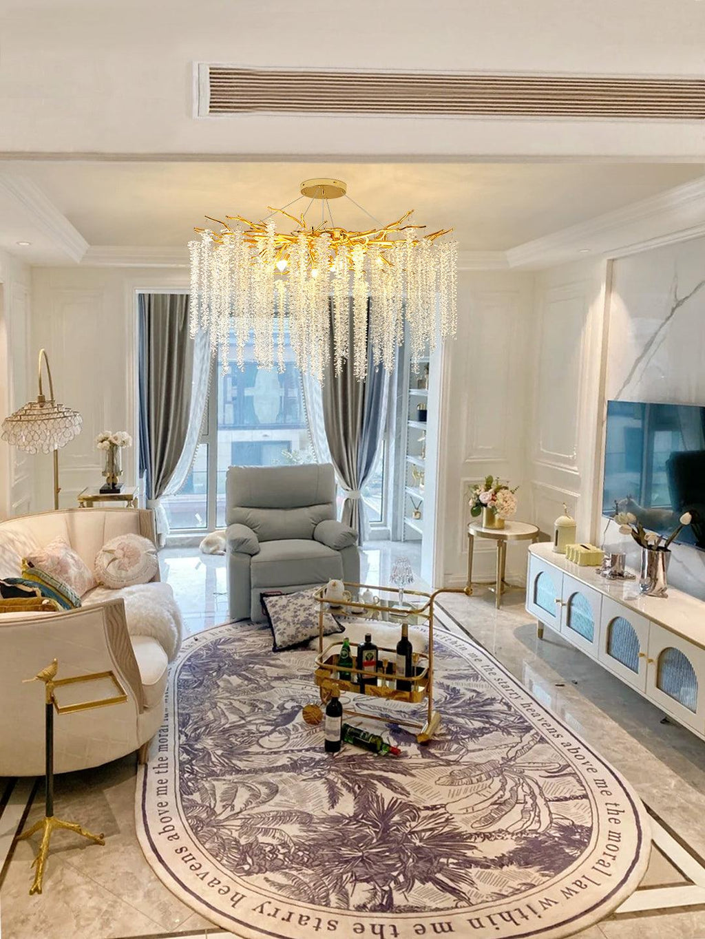 Lustra Lux Lampadario Elegante con Rami di Cristallo Oro