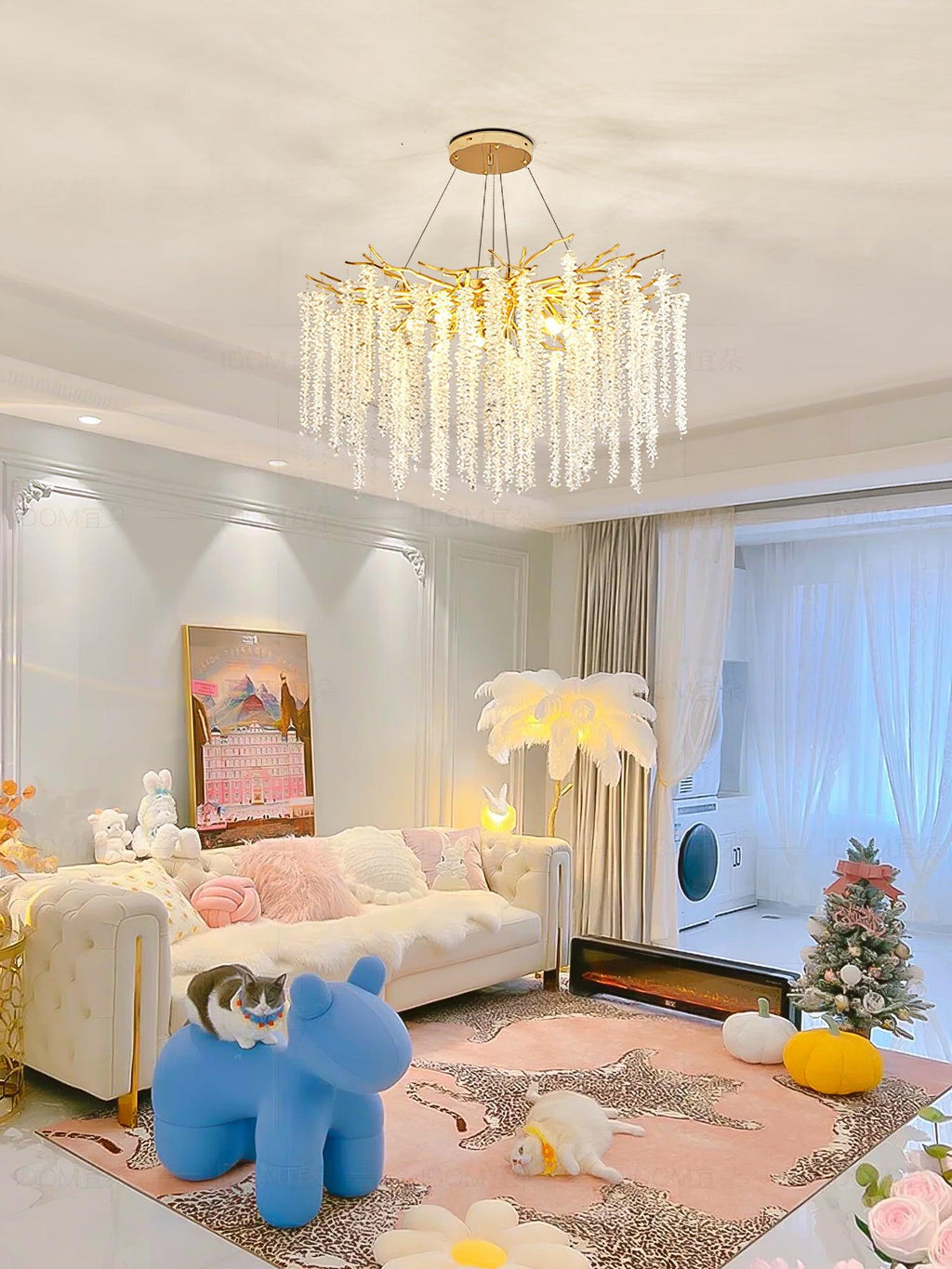 Lustra Lux Lampadario Elegante con Rami di Cristallo Oro