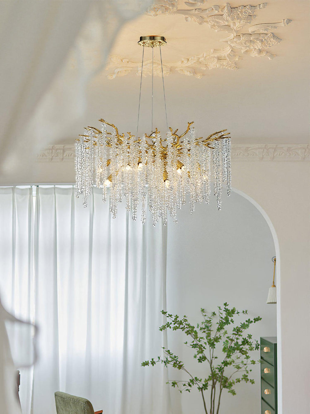 Lustra Lux Lampadario Elegante con Rami di Cristallo Oro